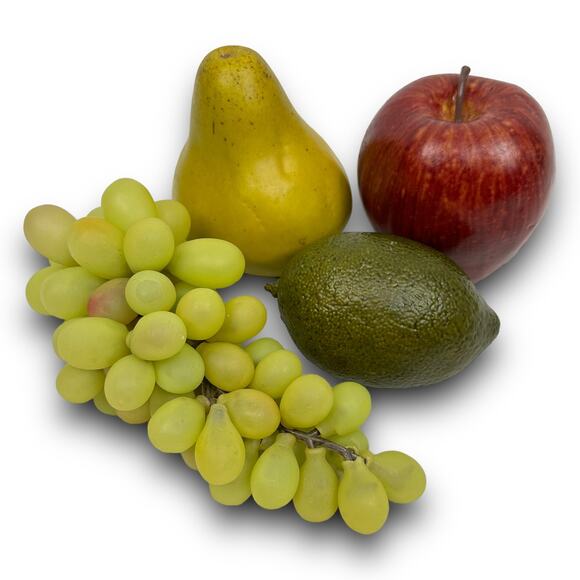 Realistic Artificial Fruit 4 Pieces Red Apple Green Grapes Lime Pear Table Decor - Picture 1 of 5